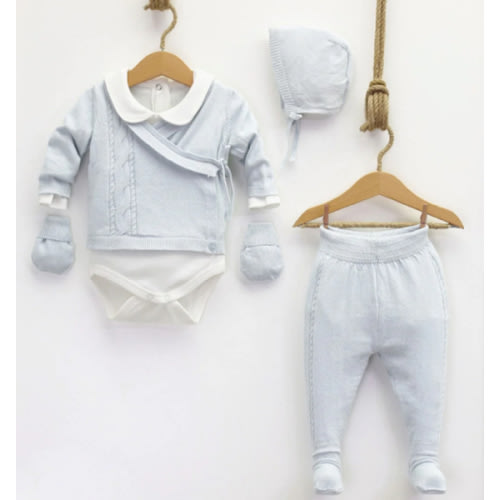 Beautiful Baby Blue Knitted Baby 5 piece set(Jumper/Trousers/Hat/Bodys – MI LOVES