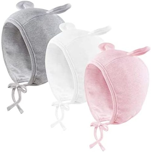 JANGANNSA Newborn Baby Hospital Hat Infant Set Head Cap Lovely Ears Belt Beanie 0-6Months