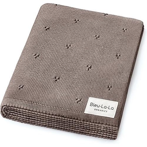 Organic Unisex Pointelle Receiving Swaddle Blanket for Boys & Girls - 100% Luxury Organic Soft Cotton Knit Warm Cozy Cuddle Stroller Blanket for Newborns, Infants, & Toddlers (Mocha)