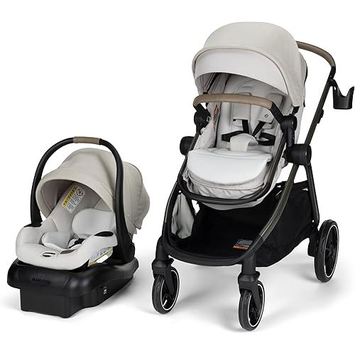 Maxi-Cosi Zelia Pro 5-in-1 Travel System with Mico Pro Infant Car Seat, Baby Stroller Combo, Reversible Seat, Large Wheels, Adjustable Handle, Newborn to Toddler, Lightweight, Classic Oat