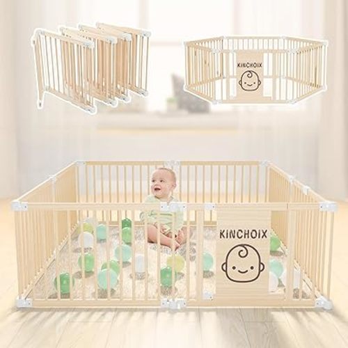 Baby Playpen for Toddler and Babies Foldable Wooden Baby Gate Large Shape & Size Adjustable Baby Fence Play Area L