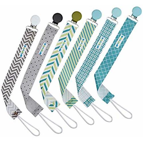Pacifier Clip by Enovoe - 6 Pack of Pacifier Clips (BPA Free, Lead Free, Latex Free) - Stylish Teething Ring Holder for Baby Boys and Girls, Perfect Gift Set of Pacifier Holder for Baby Shower
