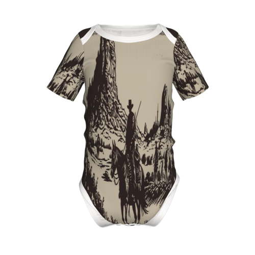 Xecao Western Desert Cowboy Pattern Baby Climbing Bodysuit Short Sleeve Onesie Unisex 0-12 Months Baby Shirt Newborn Outfits Crotch snap design-9M