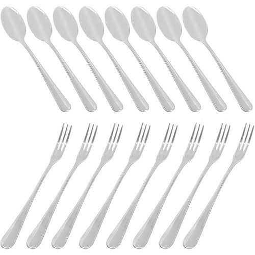 Set of 16 Demitasse Espresso Spoon (4 inch) and Stainless Steel Forks (4.8 inch), DaKuan Mini Coffee Spoons & Cake Forks for Dessert, Tea, Appetizer