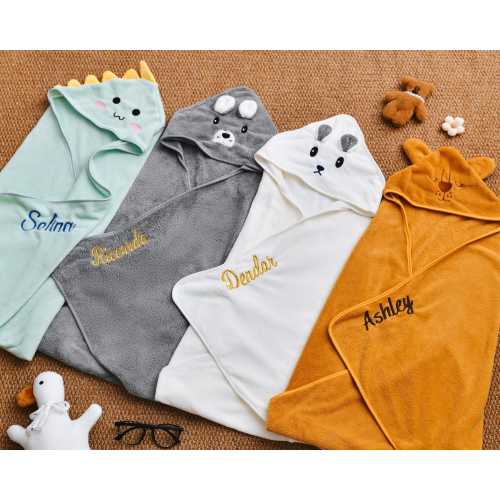 Custom Embroidered Hooded Baby Bath Towel with Name Customizable for Kids - Personalized Kids Pool and Beach Towel