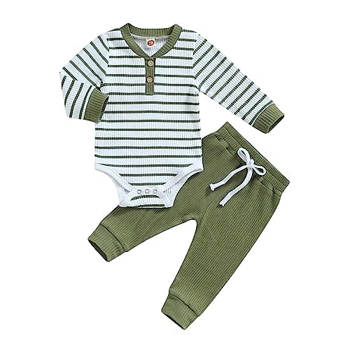 Newborn Baby Boy Girl Clothes Ribbed Knitted Long Sleeve Romper Pants Solid Cotton Infant Fall Winter Outfits 2Pcs