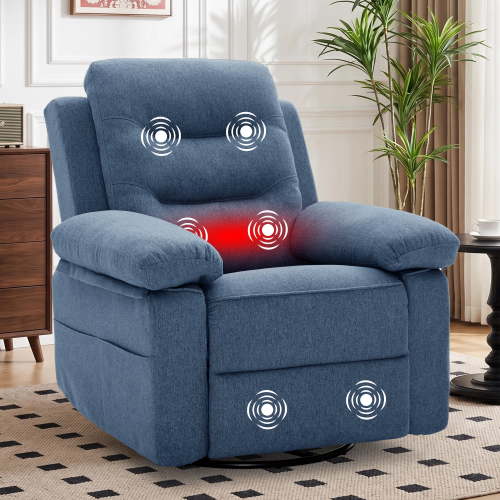 Korser Swivel Rocker Recliner Chair for Adults with Massage and Heat,Glider Rocking Chair for Nursery with Side Pockets Manual Recliners for Living Room,Linene,Blue