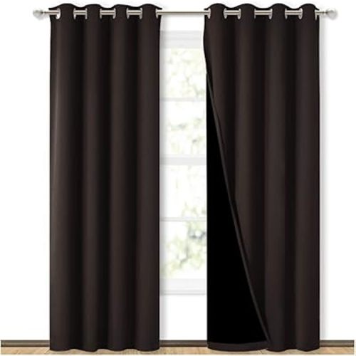 NICETOWN High End Thermal Curtains, Full Blackout Curtains 84 inches Long for Dining Room, Soundproof Window Treatment Drapes for Hall Room, Brown, 52 inches Wide Per Panel, Set of 2 Panels