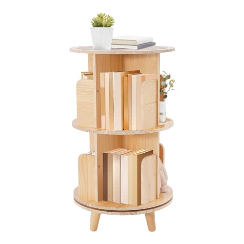 LyeXD 2 Tier 360°Narrow Bookshelf, Floor Standing Bookcase, Multi-Functional Rotating Bookshelf Organizer, Small Storage Rack for Bedroom Living Room Home Office