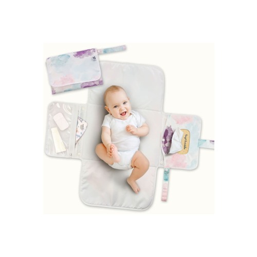 Portable/Foldable Waterproof Diaper Changing Pad with Smart Wipes Pocket