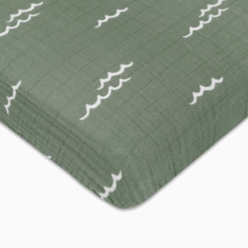 babyletto Mini Crib Sheet in GOTS Certified Organic Muslin Cotton - Ocean Waves