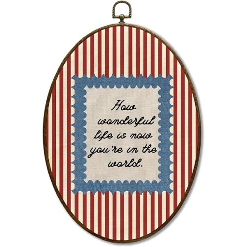 XINCEYWJ Vintage Kids Nursery Oval Framed Wall Art, How Wonderful Life Is Now You're in the World, Baby Boys Oval Canvas Wall Art, Nursery Framed Wall Hanging Decor for kids Boy Toddler, 11x8.5 In