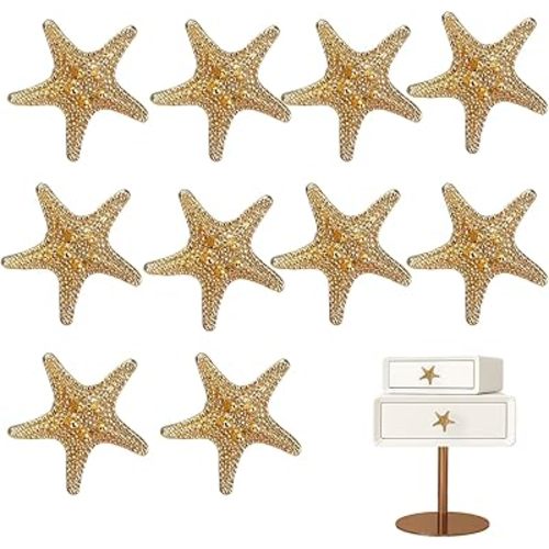 10 Pcs Gold Cabinet Knobs,Zinc Alloy Starfish Drawer Knobs,Cabinet Hardware,for Drawer Bathroom Closet Wardrobe Dresser Cabinet