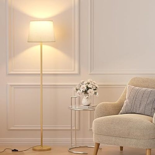 【Upgraded Floor Lamps for Living Room, Modern Floor Lamp with Remote Control, Dimmable Colors Temperature Standing Lamp Foot Switch, 9W Bulb Tall Lamps for Bedroom Office Kid Room - Gold