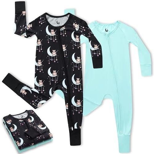 Bamboo Viscose Baby Pajamas 2 Way Zip for Diaper Change 0 to 24 Month Soft Stretchy Sleeper 2 Pack