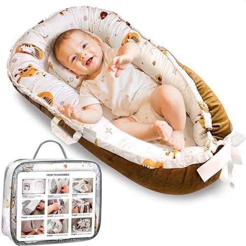 Baby Lounger for Newborn 0–24 Months – Soft Portable Baby Nest by DayTroche, Neutral Color, Cotton & Polyester, Breathable & Washable, Ideal for Baby Shower Gift