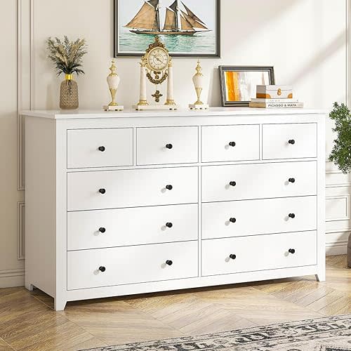 EnHomee White Dresser for Bedroom with 10 Drawer, Multi-Layer Organization