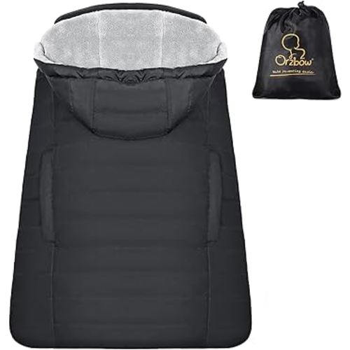 Orzbow Winter Baby Carrier Cover with Detachable Hood, Waterproof & Windproof, Universal for Baby Carriers and Baby Waist Stool, Baby Bunting Bag for Car Seats and Strollers with Storage Bag, Black