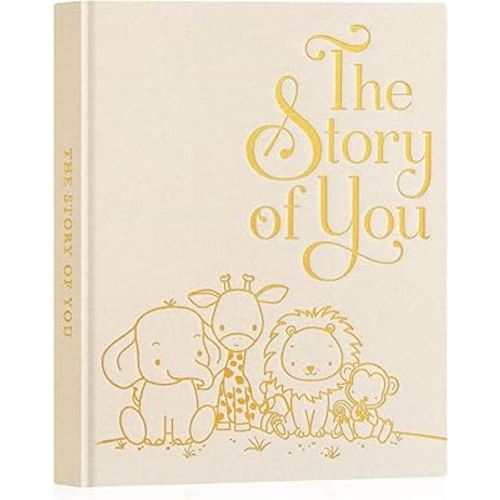 Lanpn Baby Memory Book for Boy Girl - The Story of You, Newborn Babys Book Keepsake Photo Album for New Parents, Linen Cover Baby First 5 Year Milestone Scrapbook Journal (Beige, 154 Pages)