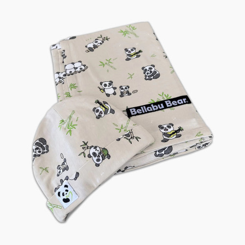 BellaBu Bear Bamboo Beanie & Swaddle Set - Panda Bears, One Size