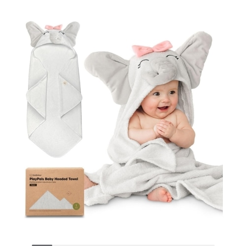 PlayPals Baby Towels with Hood for Girls, Boys, 100% Organic Soft Cotton Hooded Bath Towels for Newborn, Kids