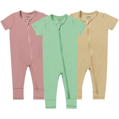 GUISBY Rayon Made from Bamboo Baby Pajamas, Summer Short Sleeve Footless Rompers, 2 Way Zipper Sleeper