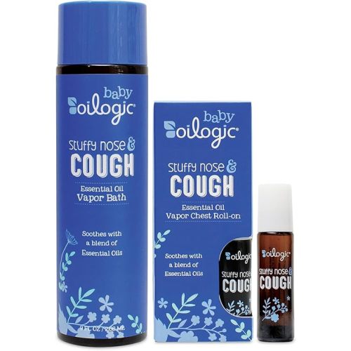 Oilogic Baby Bath Essentials - Stuffy Nose & Cough Bundle - Vapor Bath and Roll-On Essential Oil Blend for Babies & Toddlers