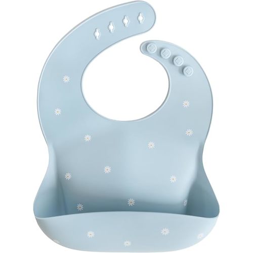 mushie Silicone Baby Bib | Adjustable Fit Waterproof Bibs (White Daisy)
