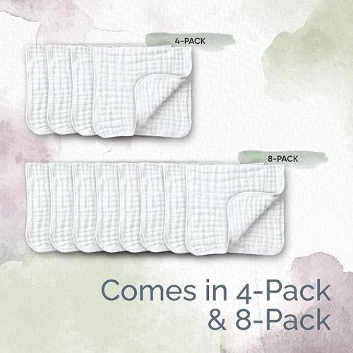 KiddyCare Muslin Burp Cloths | Burp Clothes for Baby Girl/boy | Organic Baby Clothes Burping Cloths for Babies | 6 Layers absorbance | Baby Burp Cloth 10x20 inches 8 Pieces - 10x20 Inch (Pack of 8)