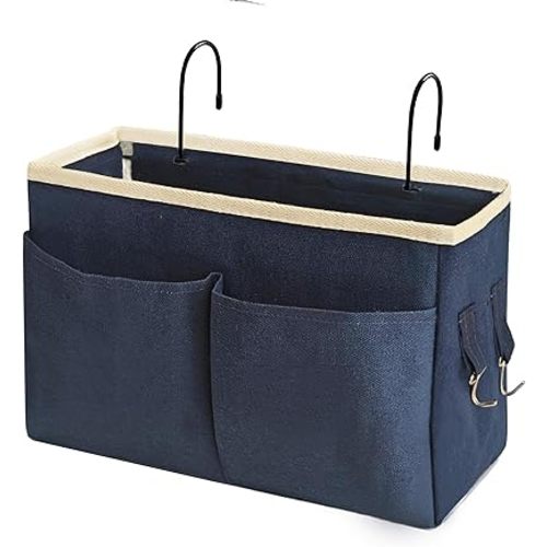 Bedside Caddy Bedside Hanging Storage Basket Multi-Function Organizer Caddy for Bunk and Hospital Beds Dorm Rooms Bed Rails, Can be Placed Glasses Books Mobile Phones（Navy Blue）