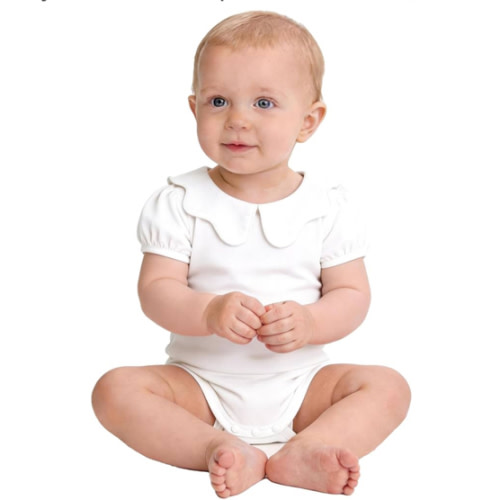 0-24M Infant Girls Ruffle Collar Romper Baby Girl Solid Color Bodysuit Casual Jumpsuit (White short, 6-9 Months)