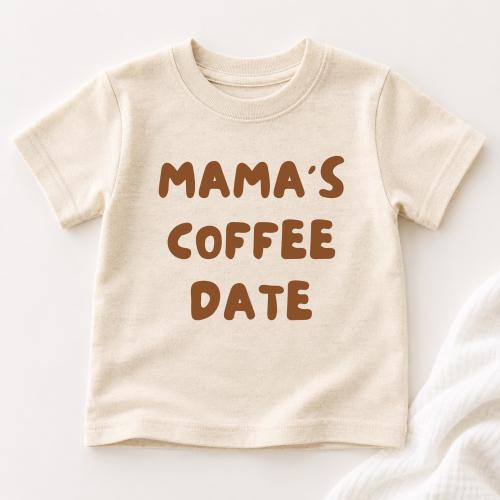 Mamas Coffee Date Kids Shirt | Caffeine Lover Gift Pregnancy Reveal Birth Announcement Bodysuit | Boho Natural Baby Tee