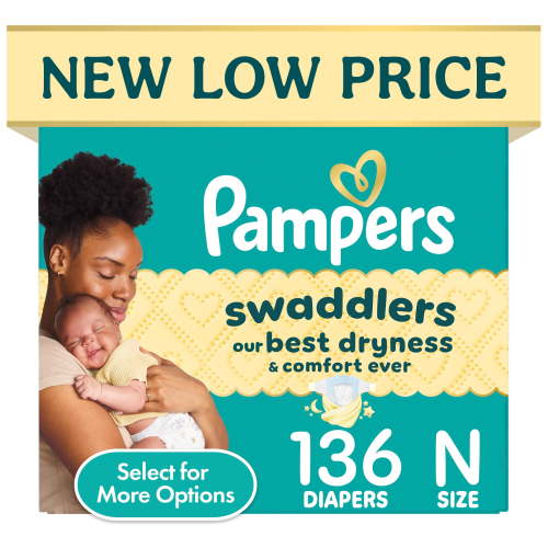 Pampers Swaddlers Diapers, Size 0, 136 Count