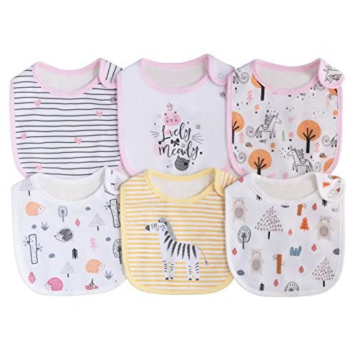 Maiwa 6 Pack Waterproof Cotton Baby Bibs for Girls Boys for Drooling Eating with Snaps