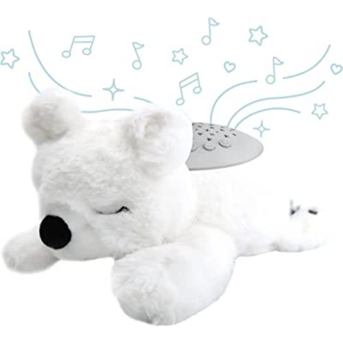 PureBaby Sound Sleepers Portable Sound Machine & Star Projector - Plush Sleep Aid for Baby and Toddlers with Soothing Night Light Display, 10 Lullabies, White Noise, and Heartbeat Sounds (Polar Bear)