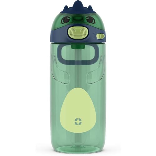 Ello Ellies 16oz Plastic Kids Water Bottle with Straw and Built-in Carrying Handle and Leak-Proof Locking Lid for School backpack, Lunchbox and Outdoor Sports, Dino