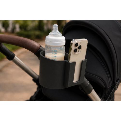 Universal Stroller Cup Holder with Phone Slot - BLACK