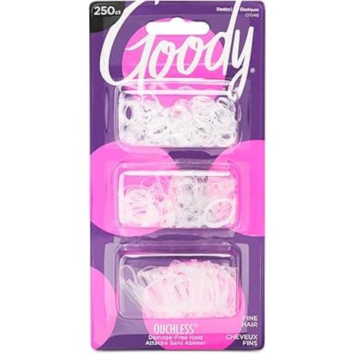 Goody Ouchless Polyband Hair Ties - 250 Ct, Clear, Latex Hair Bands for Women's Hair, Easy Glide, Ultra-Strong Hold Hair Accessories for Women & Men, Secure Hold Ridge Design, All Hair Types