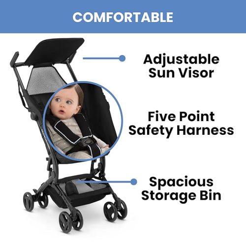 The Clutch Stroller by Delta Children - Lightweight Compact Folding Stroller - Fits Airplane Overhead Storage - Black