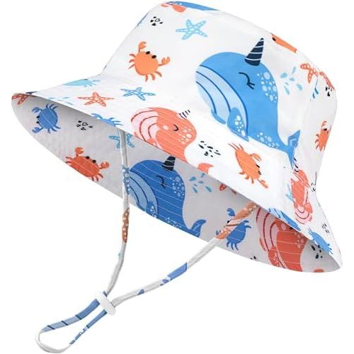 Baby Sun Hat Kids Summer UPF 50+ Toddler Bucket Hat Wide Brim Adjustable Beach Hats for Boys Girls Age 0-6 Years