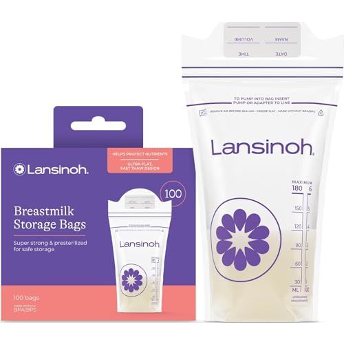 Lansinoh Breastmilk Storage Bags, 100 Count, Baby Essentials, Fast Freeze & Thaw Breast Milk Bags for Baby Bottle Feeding, Strength & Stretch, 6 Ounce | Baby Essentials, Leak-Proof, Fast Freeze & Thaw Breast Milk Bags for Baby Bottle Feeding, Strength ...