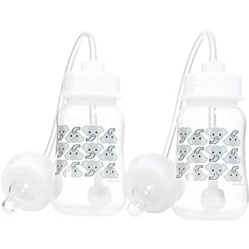 Hands-Free Baby Bottle - Anti-Colic Nursing System 4 oz Baby Bottle with Fast Flow Nipple/Teat 3m+ with Tube Straw Feeding System for Toddler (2 Bottles - Elephant)