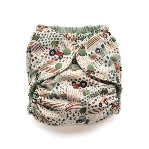 Esembly Cloth Diaper Cover, Tractor Trails, Size 1 (7-17lbs) | Reusable, Waterproof, Breathable and Adjustable Outer Layer Over Absorbent Inner, Blowout...