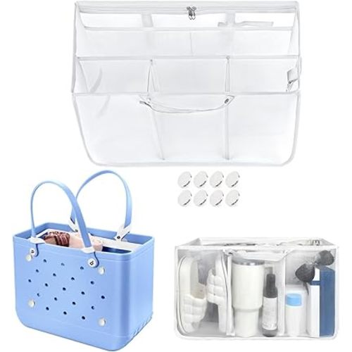 XYFuuee Beach Bag Organizer Inserts for Original Large Bogg Bag Accessories with 8 Removable Metal Fasteners, Lightweight Mesh Insert Divider Pouch, Organizing Rubber Tote, Save Space, White XL