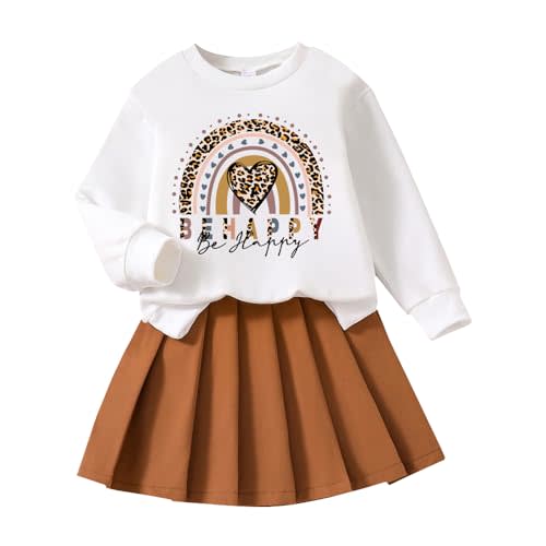 Nivne Tco Toddler Girl Spring Fall Clothes - Fashion Letter Pattern Sweatshirt & Pleated Skirt - 2 Piece Cute Girls Suit