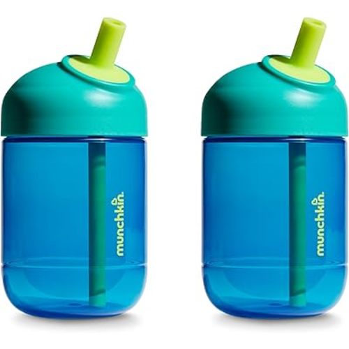 Munchkin Perfect Angle Straw Cups Toddlers 1-3 - Spill Proof Sippy Cups with Soft, Ergonomic Straw, BPA-Free, 10 Ounce, 2 Pack, Dark Blue