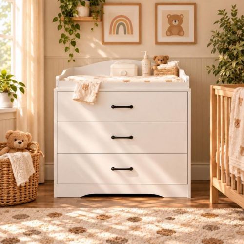 Ample Storage Drawer Baby Changing Table Dresser,Nursery Storage Baby Dresser Chest,Safe Changing Station for Infant Diaper Care,Kids Clothing Storage