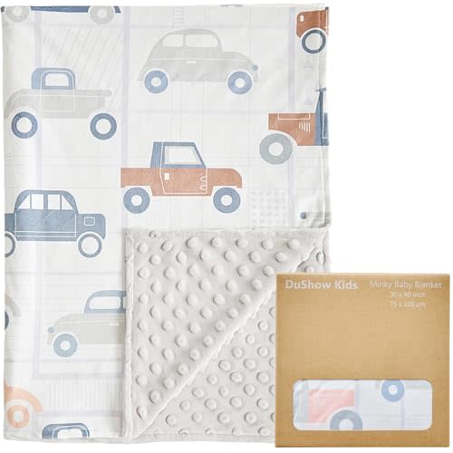 DuShow Cars Baby Blanket for Boys - Ultra Soft Double Layer Minky Blanket with Dotted Backing, Lightweight Receiving Swaddle for Newborns & Toddlers, Nursery, Stroller, Carseat-30x40 Inches
