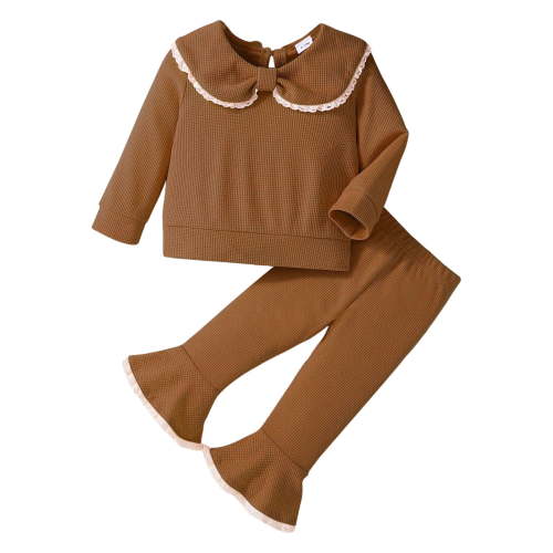 LYCAQL Toddler Outfits for Girls Toddler Girl Clothes 2 Piece Outfits Girls Tracksuit Activewear Long Sleeve (Brown,9-12 Months)