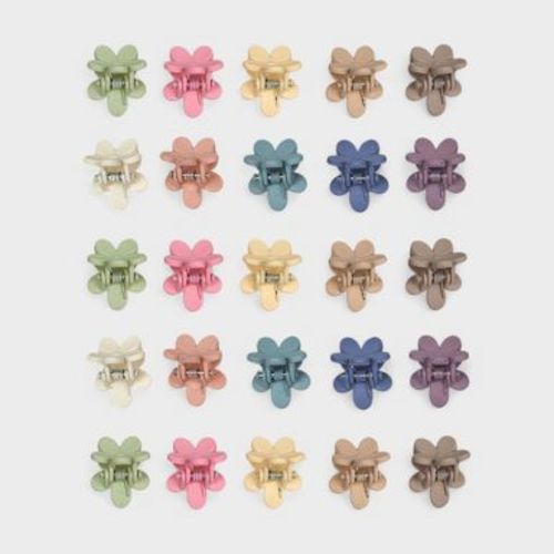 Willow & Ruby Girl's 50-Piece Mini Flower Hair Claw Clips - Matte Pastel Set, No-Slip Design - 50pcs